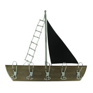 Black and White Sailboat Coastal Coat Rack Wall Hook Hanging